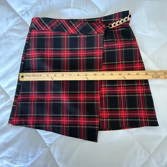 Joe B Plaid Mini Skirt Gold Chain Detail Party Club Wear Clueless - Picture 6 of 9
